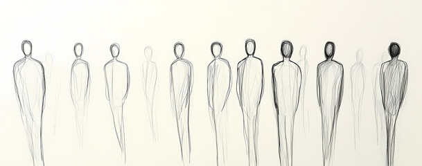 Minimalist Line Drawing of Two Rows of Human Figures