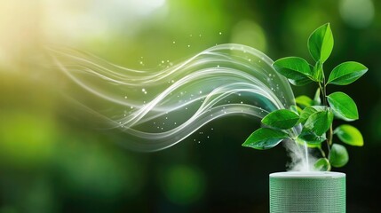 Air purifier neutralizing dangerous chemicals, airflow streaming out in clean waves