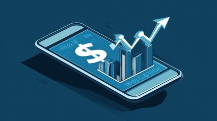 Image of a hand holding a tablet, mobile phone with graphics about a graph that represents business, finance, the increase or decrease of goods or services.