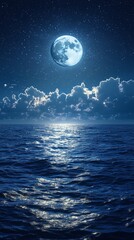 Moonlit Ocean with Illuminated Clouds