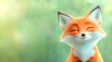 Fototapeta premium Captivating fox portrait, a cute fox against lush green background ideal for wildlife and nature enthusiasts