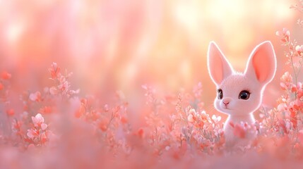 Enchanting meadow portrait, adorable white rabbit amidst a colorful wildflower tapestry
