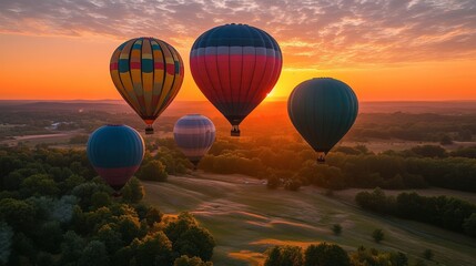 Naklejka premium Colorful Hot Air Balloons Rise at Sunrise
