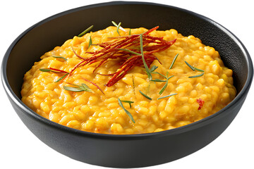 Delicious Risotto featuring creamy rice, mushrooms, and aromatic herbs and spices. 