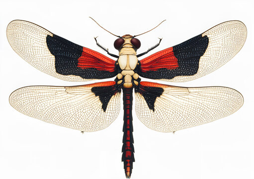 A red dragonfly scene on a white background