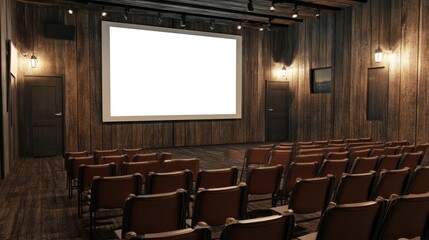 Fototapeta premium Rustic Theater Interior with Blank Projector Screen