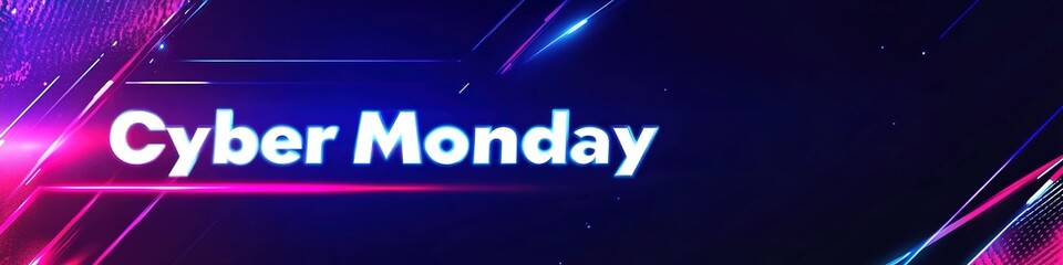 Obraz premium Bright neon Cyber Monday sign on dark abstract background