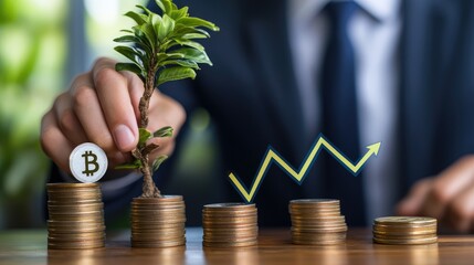 Investment Growth with Bitcoin and Plant Symbolism