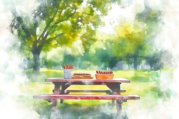 Obraz premium American flags with picnic trash