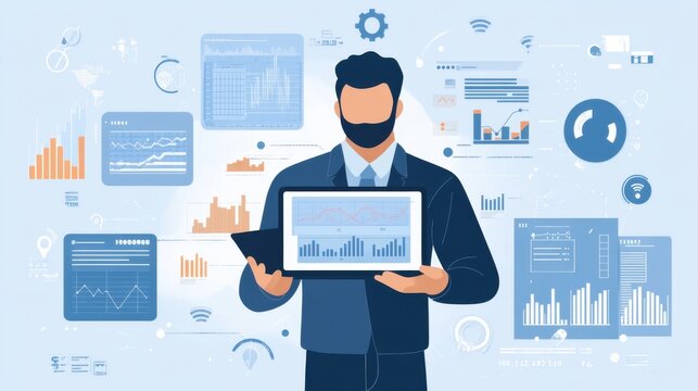Image of a hand holding a tablet, mobile phone with graphics about a graph that represents business, finance, the increase or decrease of goods or services.