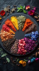 Fototapeta premium Culinary Color Wheel: Spices and Edible Flowers in Harmony