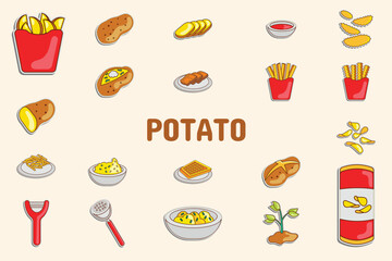 Potato Lineal Color Vector Illustration Icon Sticker Set Design Materials