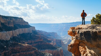 Fototapeta premium Breathtaking Cliffside View with Traveler Standing