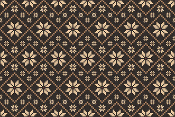 Geometric and cross stitch traditional ethnic pattern.floral pixel art embroidery. Elegance background abstract Aztec seamless pattern for fabric,cloth,dress,carpet,curtain,sarong,batik,wallpaper.
