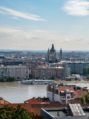 Budapest downtown - drone aerial photo of the Hungarian capital. Buda and Danube river at sunrise. Aerial drone view of the Budapest city. Drone view of the capitol city Budapest.