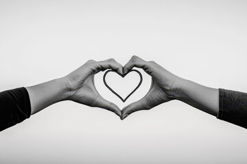 Obraz premium Two hands forming a heart shape against a white backdrop, symbolizing love and connection.