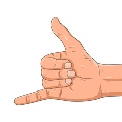 Realistic hand gesture, call me. Shaka. Calling hand sign. Vector illustration. Isolated on a white background