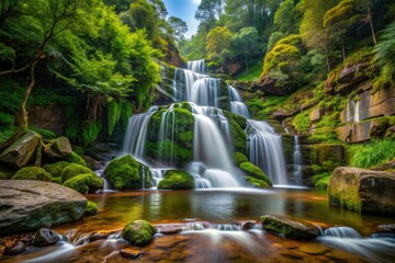 Obraz premium Discover the enchanting Lodore Falls in Australia's Valley of the Waters, featuring breathtaking cascades, lush landscapes, scenic trails, and an idyllic environment for nature enthusiasts.