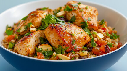 Moroccan style chicken with almonds and dried fruit 