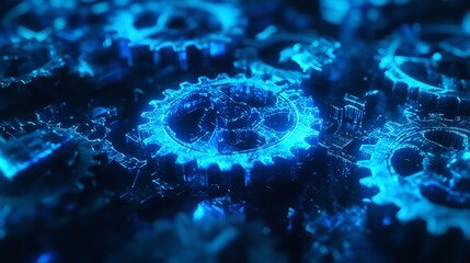 blue gears, clockwork, mechanics, cogwheels