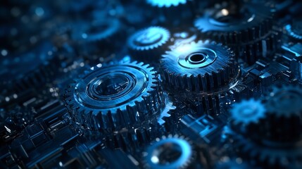 blue gears, clockwork, mechanics, cogwheels