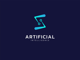 Artificial intelligence with letter s circuit board lines technology Analysis logo vector design concept. AI technology logotype symbol for advance technology, tech company, ui, online network, robot.