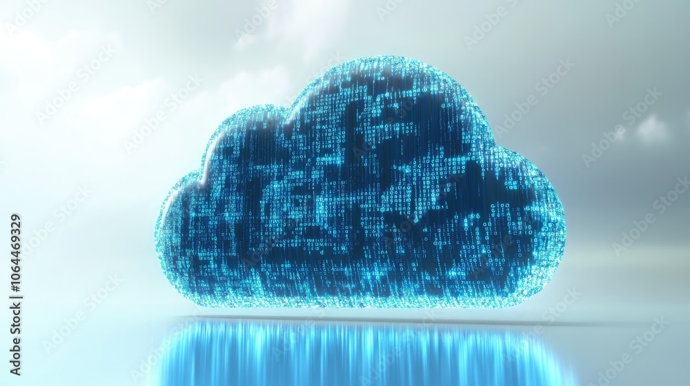 Poster digital cloud with data bits and reflection