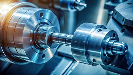 Fototapeta premium Close-Up of Chip Insert on Lathe Machine in Light Blue Environment | Precision Engineering Photography
