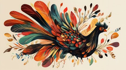 Obraz premium Vibrant thanksgiving turkey with colorful feathers in an elegant autumn decor setting