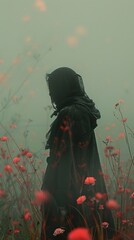 Mysterious Woman in a Field of Flowers