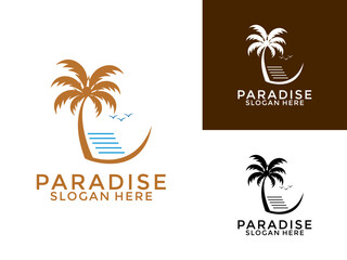 Fototapeta premium palm tree hipster vintage logo vector, Palm tree with Beach logo design template