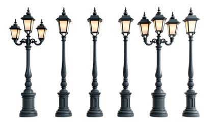 Black street lamp post on white background..