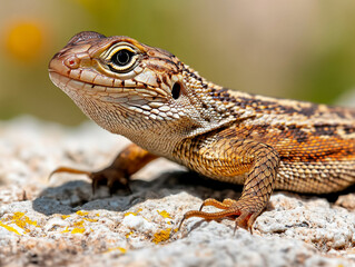 Obraz premium Close-up of a lizard on a rock, showcasing its detailed skin patterns.