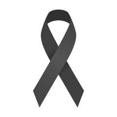 Vector illustration of black ribbon isolated on a white background, top view, cancer awareness