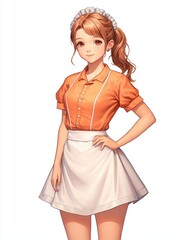 Woman in orange uniform, white isolate background