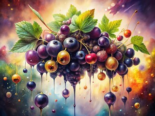 Abstract watercolor whispers of blackcurrant, a surreal and evocative art piece.