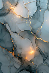 Fototapeta premium Dreamy luxury abstract fluid art painting with grey and gold swirls