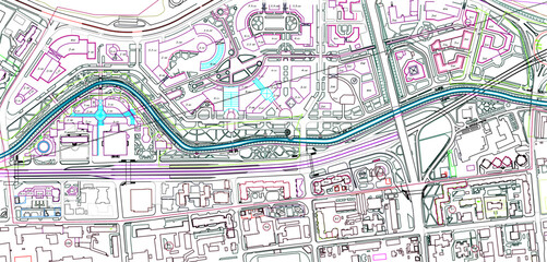 Obraz premium Vector sketch illustration of silhouette image of landscape design, site plan layout, metropolis city layout