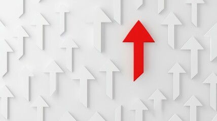 Business growth concept of Red Arrows pointing upward,uniqueness thinking,3d rendering,pointing upward,arrow up with different way, arrow stat financial graph,teamwork and courage concept.