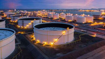Aerial view oil and gas refinery depot industrial facility storage tank petrochemical, Crude oil...