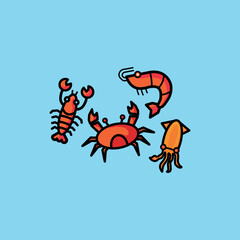 Shrimp, Crab, Lobster and Squid