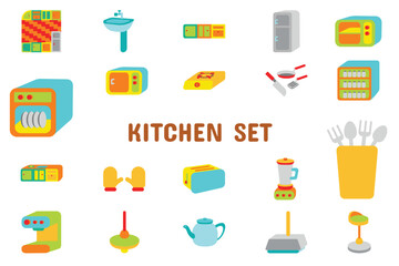 Kitchen Set Flat Vector Illustration Icon Sticker Set Design Materials