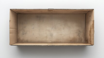 Top view of single rectangular cardboard boxes revealing empty interiors on white background