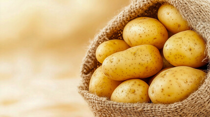 Ripe potatoes in a burlap bag 