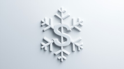 Frozen Finances: A 3D rendering of a snowflake shaped like a dollar sign, symbolizing the cold, hard reality of financial challenges during winter.