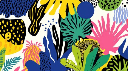 Playful Tropical Leaf and Shape Pattern