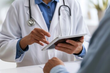 a doctor explaining thalassaemia to a patient using a digital tablet