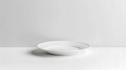 Empty white ceramic round plate isolated on white background. 