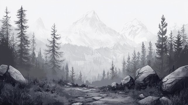 Handdrawn mountain landscapes featuring rich natural textures and scenic backdrops for art enthusiasts