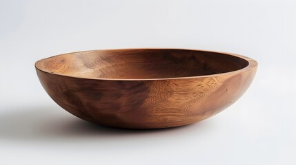 Empty wooden bowl or decorative wooden plate, isolated over white background. 